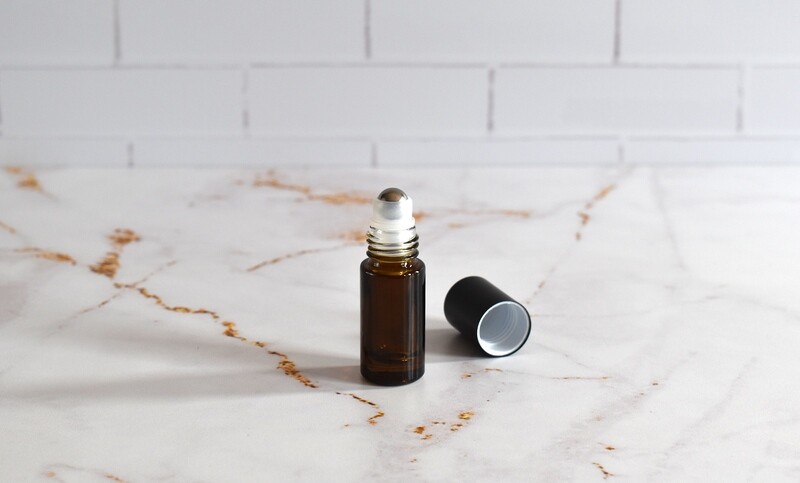 Aluminium Roller, Glass Bottle Amber 5 ml + Black Cap (ea)