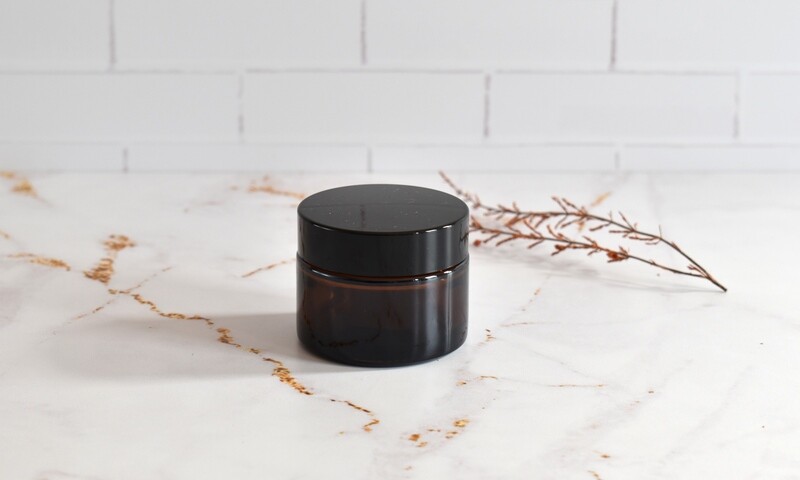 Cosmetic Glass Jar Amber 50g with Black Lid (ea)