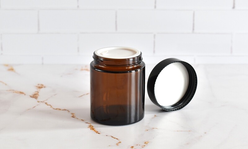 Cosmetic Glass Jar Amber 100g with Black Lid (ea)