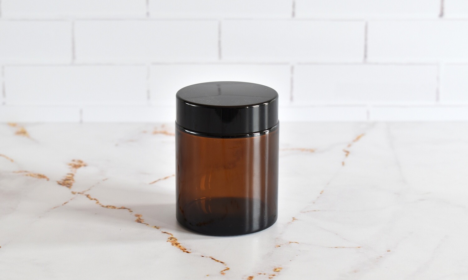 Cosmetic Glass Jar Amber 100g with Black Lid (ea)