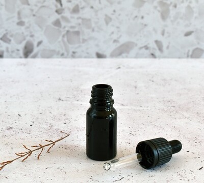 Black Glass Bottle Dropper 10 ml + Pipette 18 x 62 mm