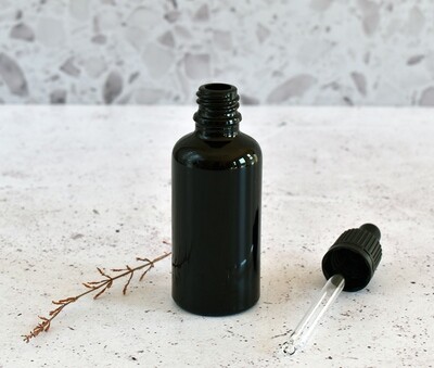 Black Glass Bottle Dropper 50 ml + Pipette 18 x 89 mm