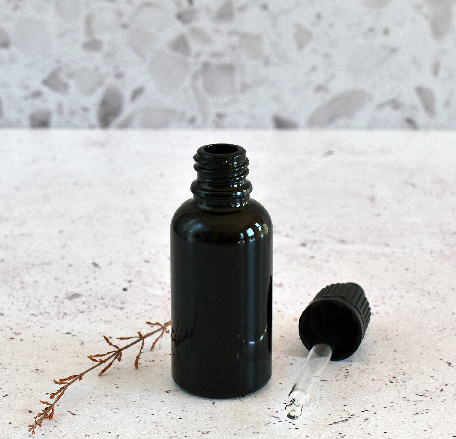 Black Glass Bottle Dropper 30 ml + Pipette 18 x 78 mm