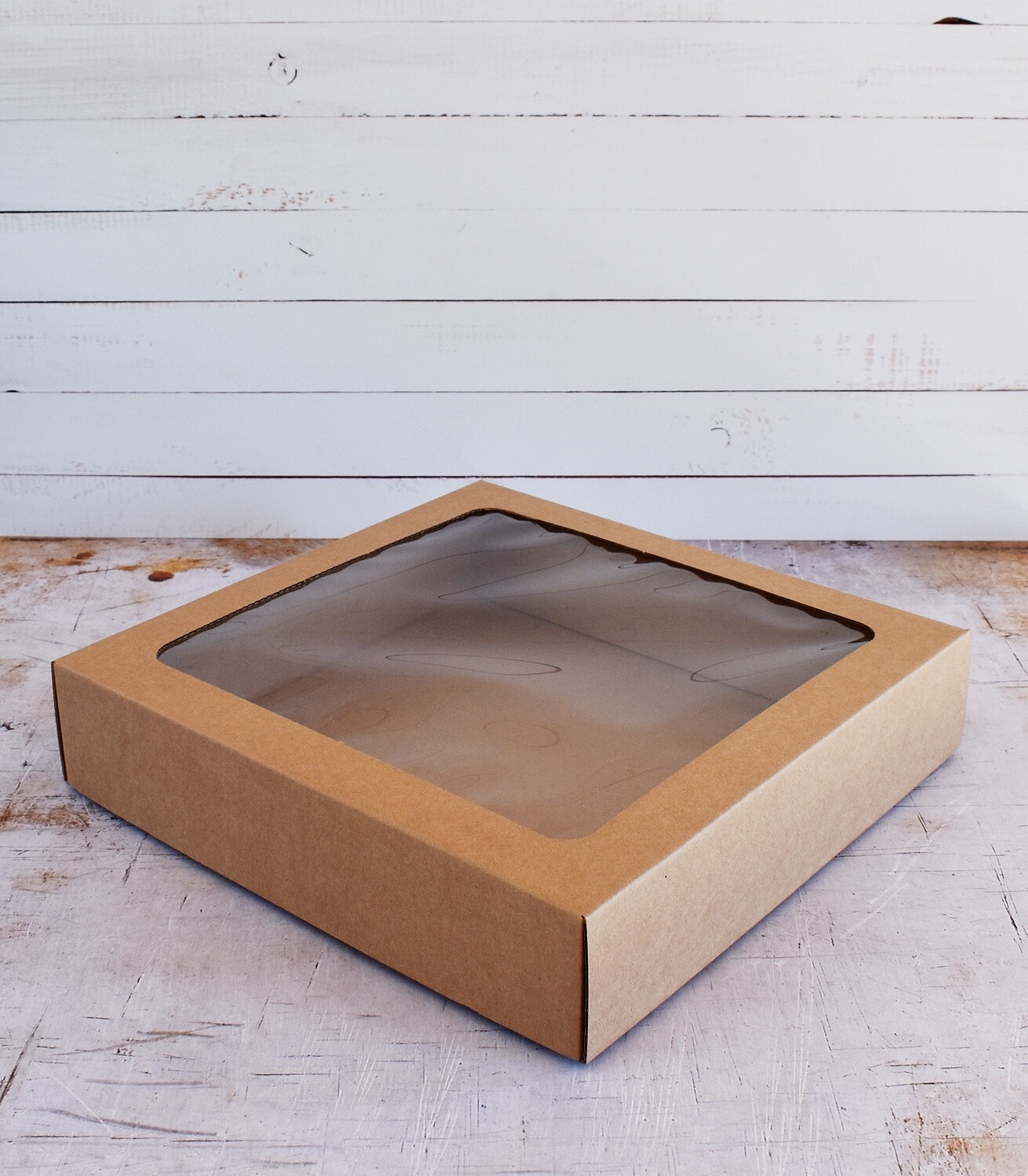 Corrugated Cake Box Window Lid &amp;Tray Kraft Large 26x26x6 cm (each)