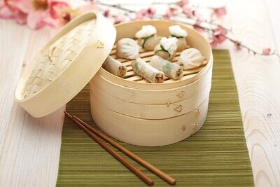 Bamboo Steamer + Lid 2 Tier 20cm x 14cm
