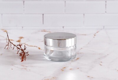 Clear Glass Jar Ointment 50ml - Shiny silver Lid 58mm