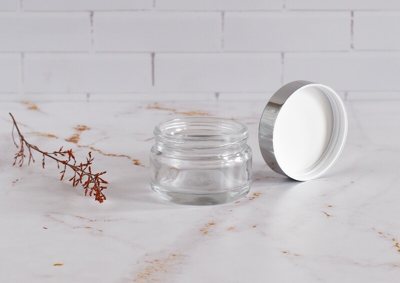 Clear Glass Jar Ointment 50 ml + Shiny silver Lid 58 mm