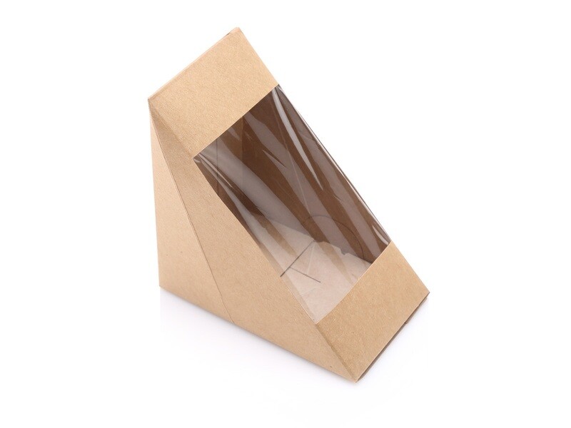 Kraft Sandwich Wedge with PLA window 120 x 120 x 75 mm (ea)