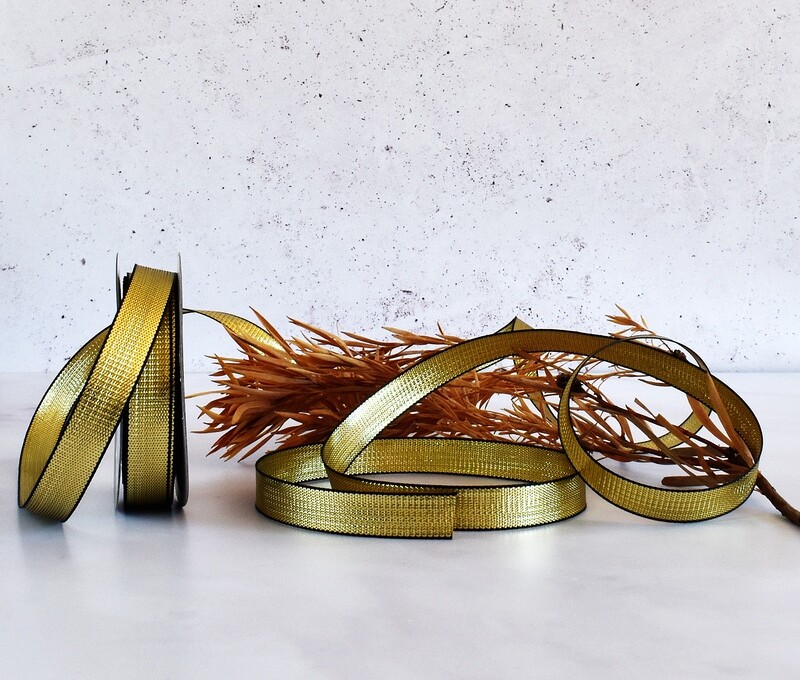 Ribbon Metallic Strip Tape Black &amp; Gold 15mm x 20m