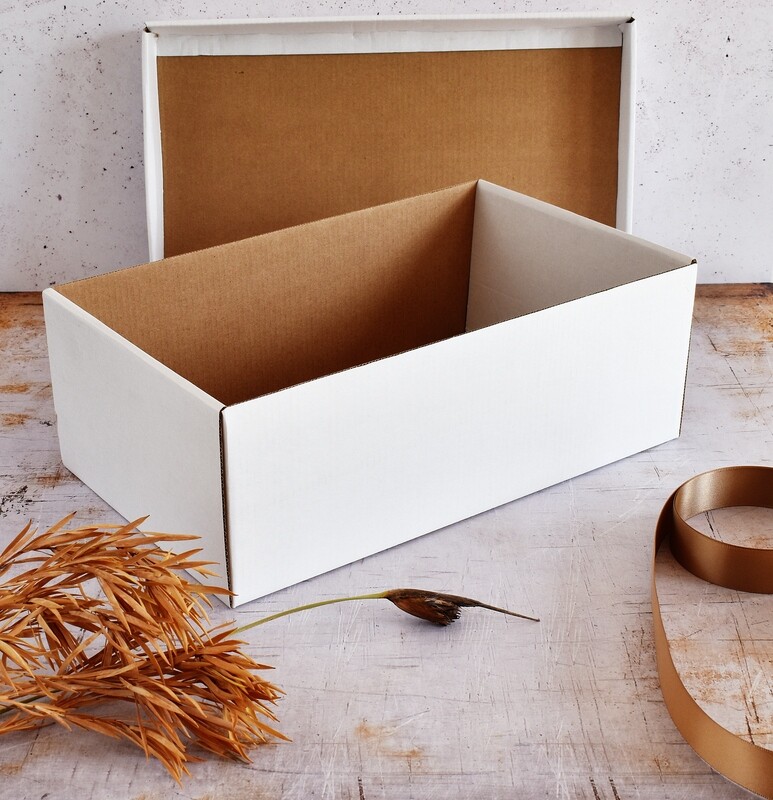 Corrugated Base &amp; Lid Shoe Box 205 x 340 x 120 mm - White (ea)
