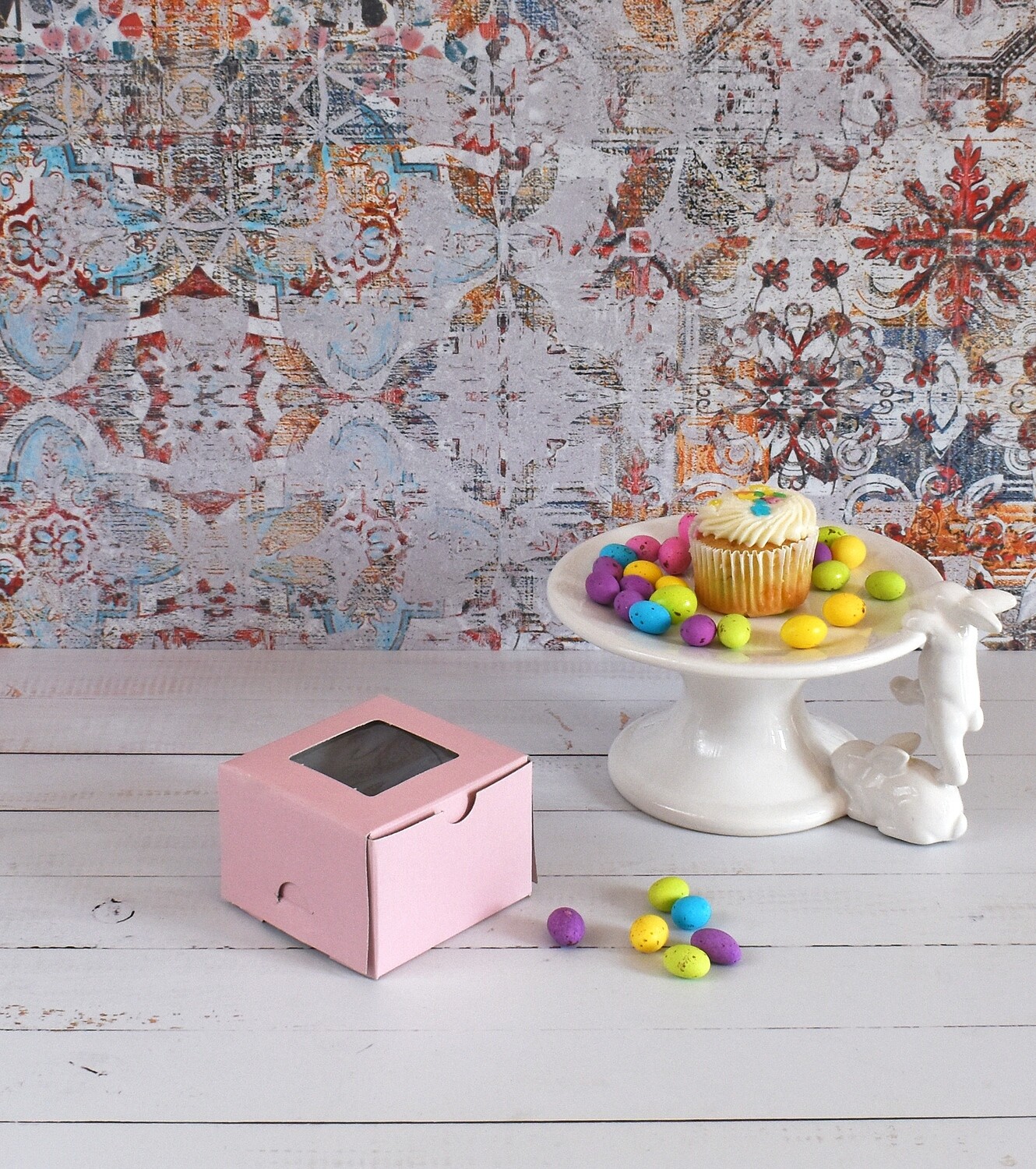 Cake Box 3 x 3 x 2&quot; Mini Window Pink (ea)