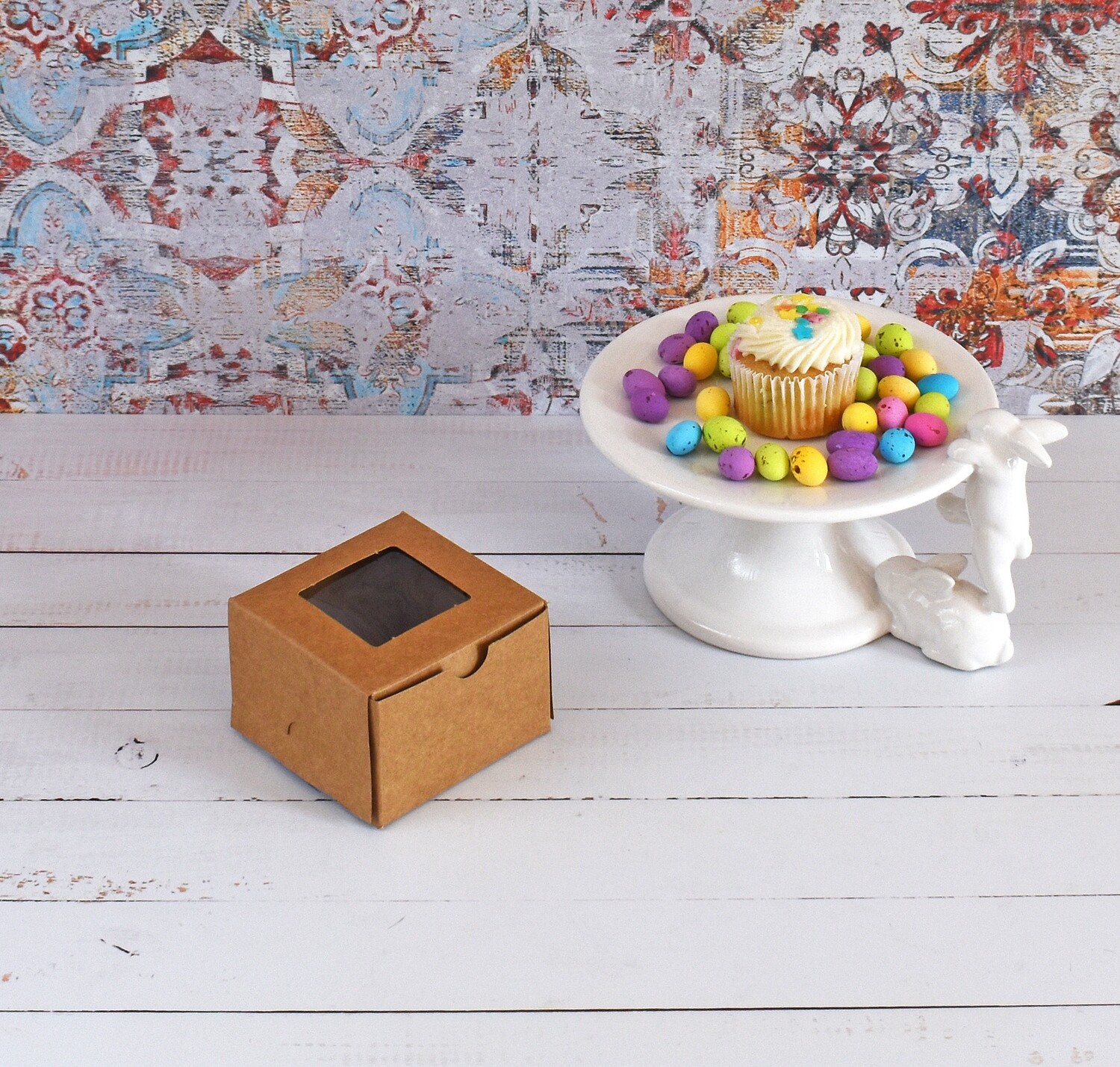 Cake Box 3 x 3 x 2&quot; Mini Window Kraft (ea)