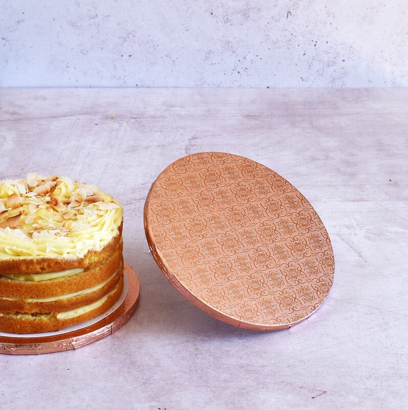 Cake Board Embossed Rose Gold Round 8&quot; Thick (ea)