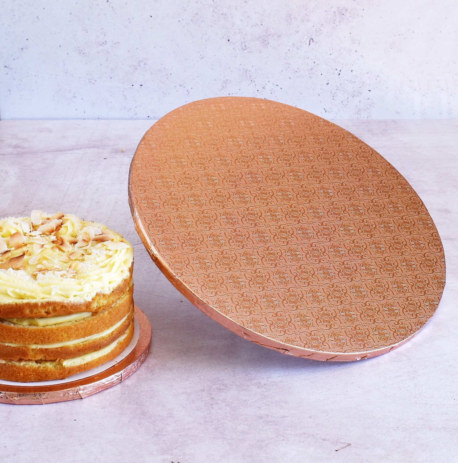 14-inch Cake Board - Embossed Rose Gold - Thick Round