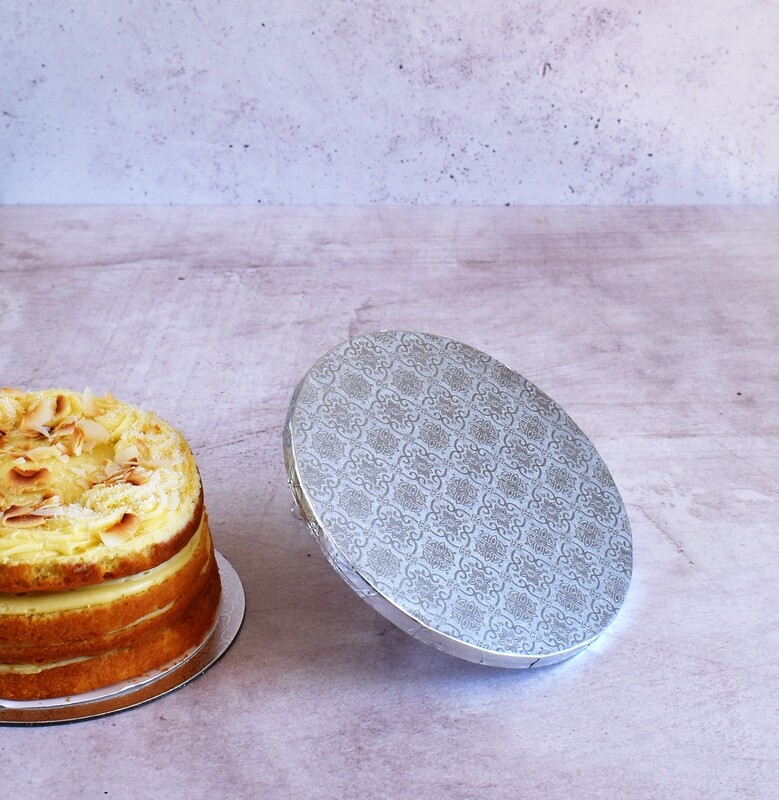 Cake Board Embossed Silver Round 8&quot; Thick (ea)
