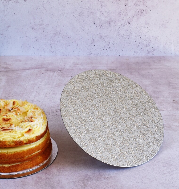 Cake Board Embossed Silver Round 10&quot; Thin (ea)
