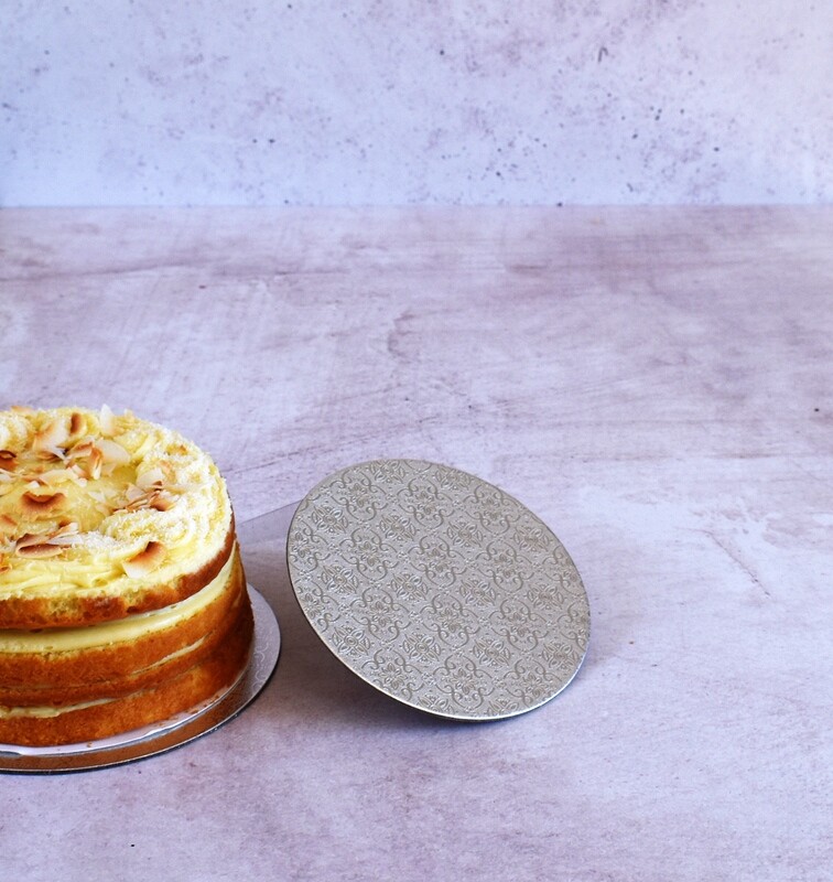 Cake Board Embossed Silver Round 6&quot; Thin (ea)