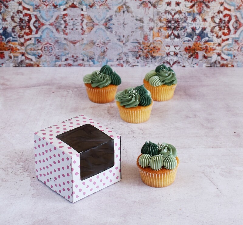 CupCake Single Window White - Pink Dot (ea)
