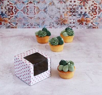 CupCake Single Window White - Pink Dot (ea)