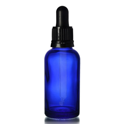 Blue Glass Bottle Dropper 30ml - Pipette 18x84mm Black