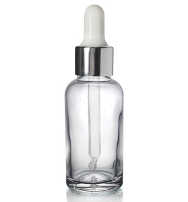 Clear Glass Bottle Dropper 30ml - Pipette 18x84mm Silver & White