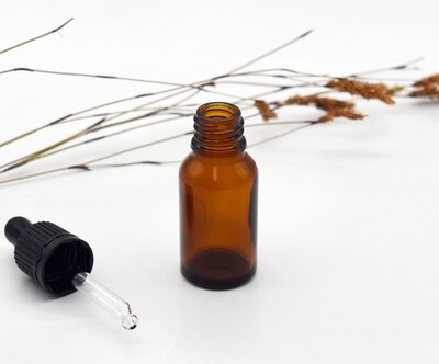 Amber Glass Bottle Dropper 15 ml + Pipette 18 x 62 mm Black