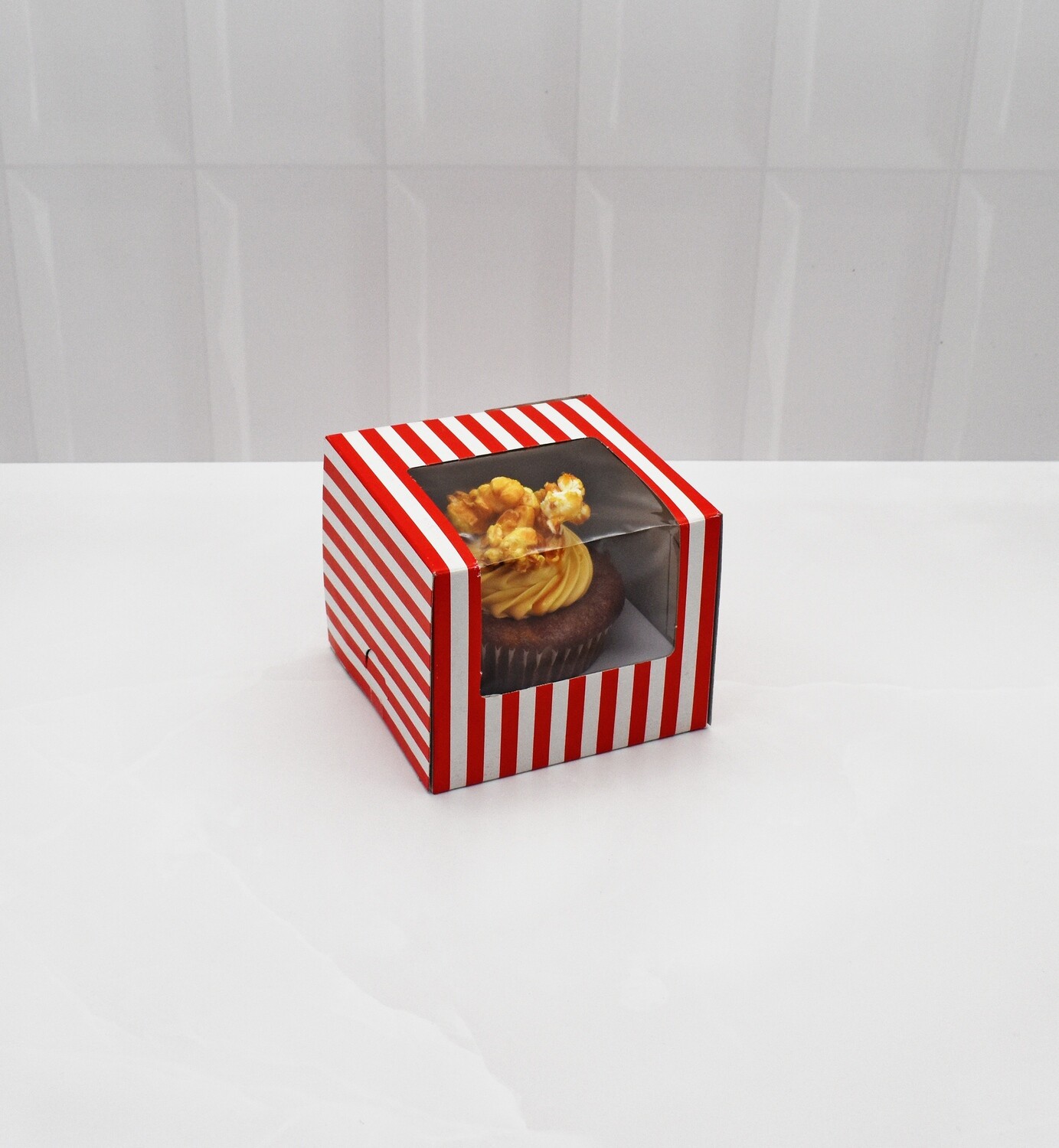 CupCake Single Window White - Stripe Red (ea)