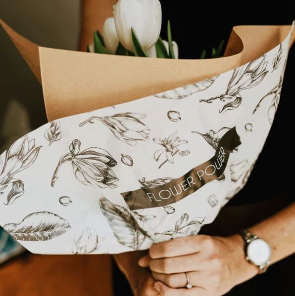 Tissue Paper- Vintage Flowers - Black On White (Qty 5)