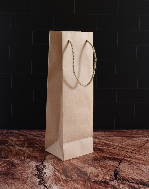 Paper Bag Rope Handle Single Bottle Kraft 120 x 100 x 380 mm (ea)