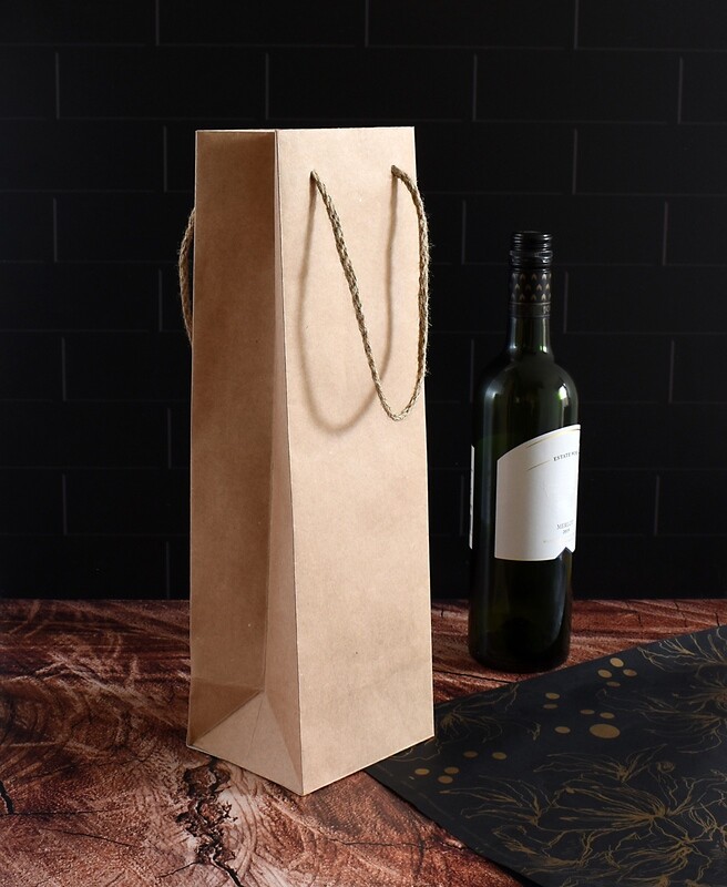 Paper Bag Rope Handle Single Bottle Kraft 120 x 100 x 380 mm (ea)