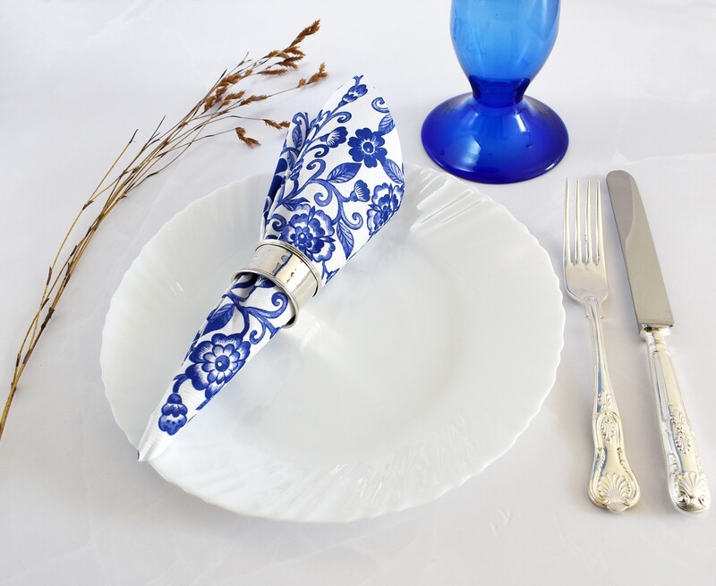 Napkins Airlaid Grande Delft Floral 40 x 40cm (Qty 50)