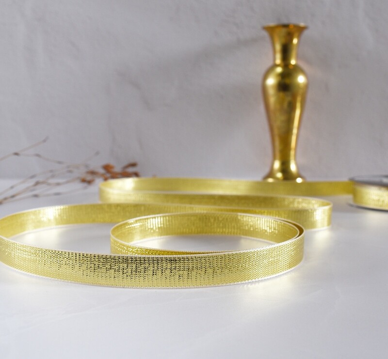 Ribbon Metallic Strip Tape Cream &amp; Gold 15 mm x 20 m