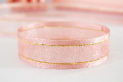 Ribbon Sheer Rose Gold &amp; Gold 25 mm x 20 m