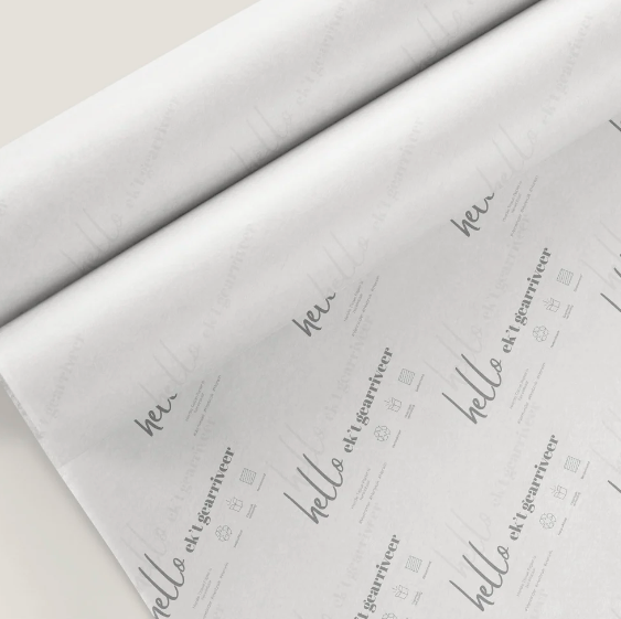 Tissue Paper - Hello Ek&#39;t Gearriveer - Grey on W (Qty 5)