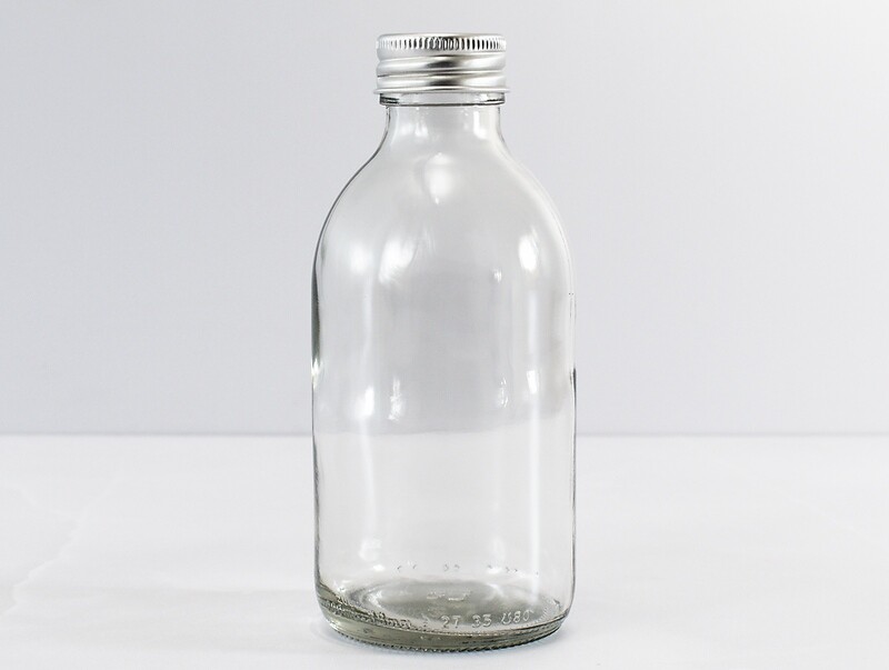 Clear Glass Bottle 200ml - Silver Aluminium Lid 28mm (ea)
