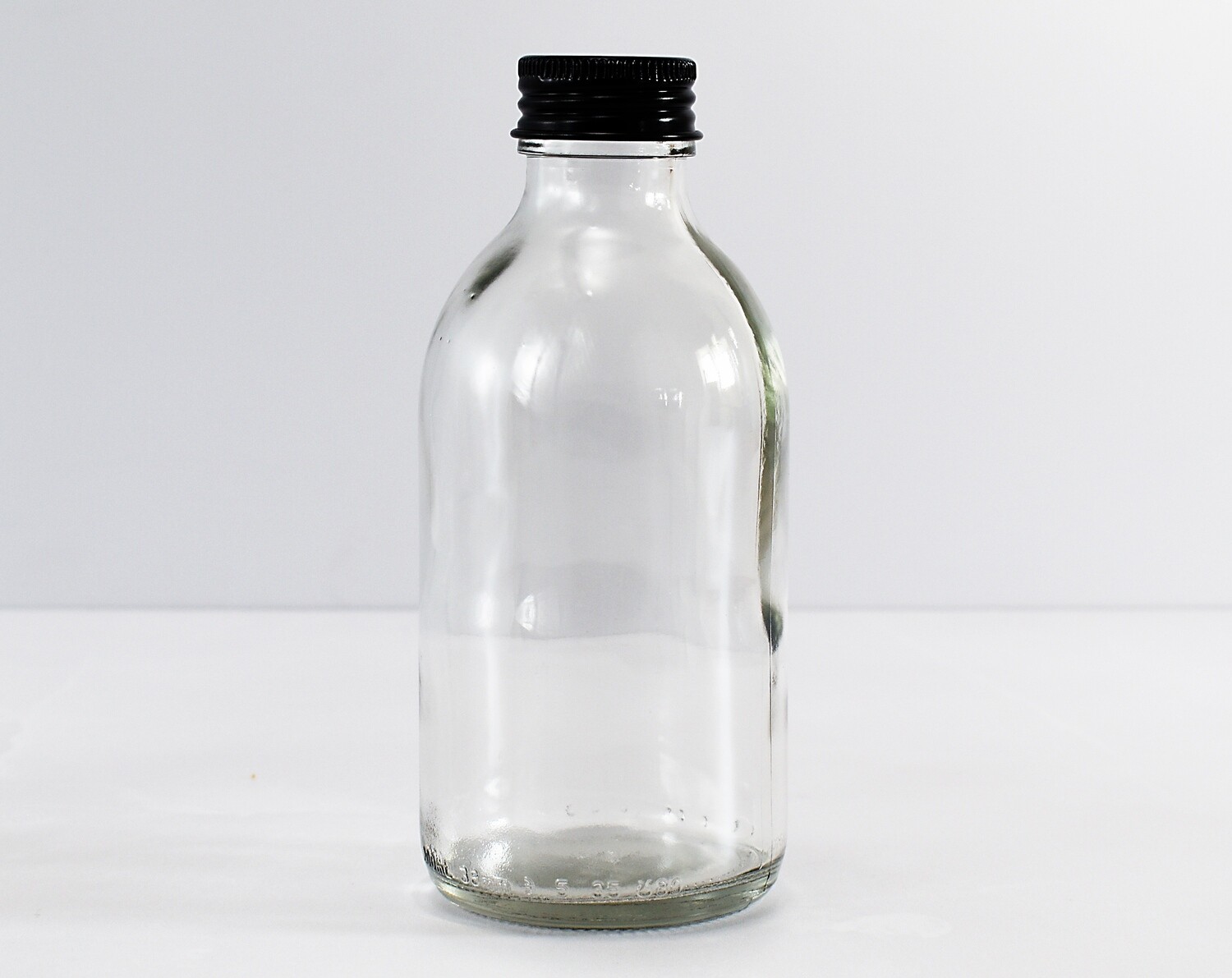 Clear Glass Bottle 200ml - Black Aluminium Lid 28mm (ea)