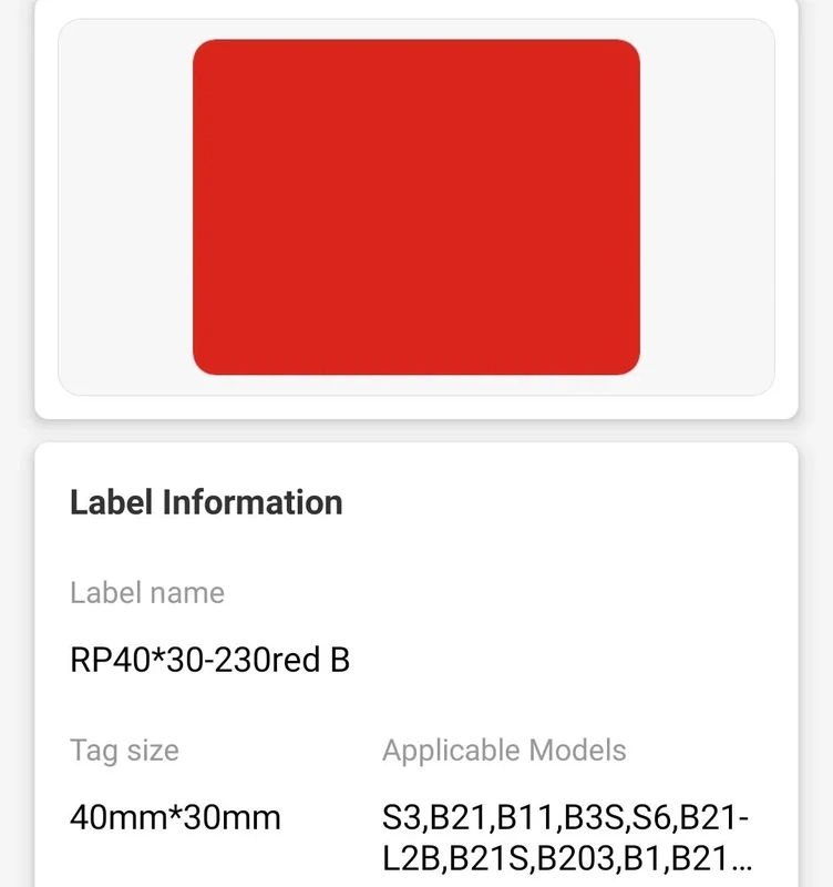 Niimbot B21/B3s - 30*40MM - 230 Solid Red Thermal Labels
