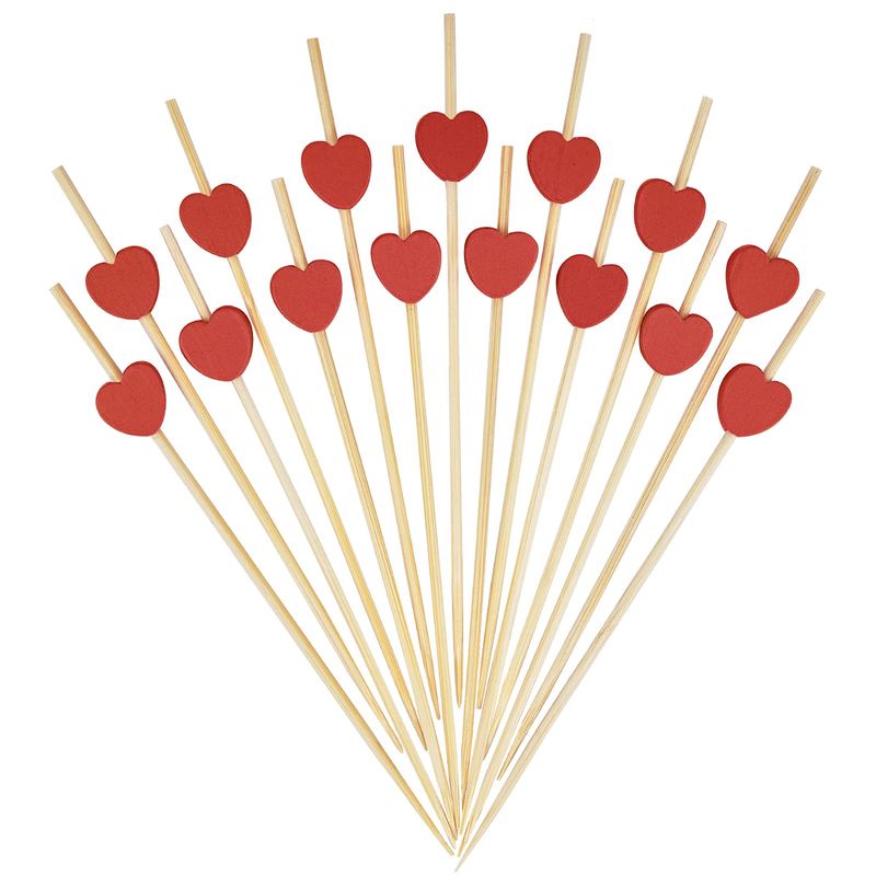 Skewer Bamboo Red Heart 12cm (Qty 100)