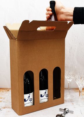 Box Corrugated Wine Bottle Pack 3 - Kraft (ea)
