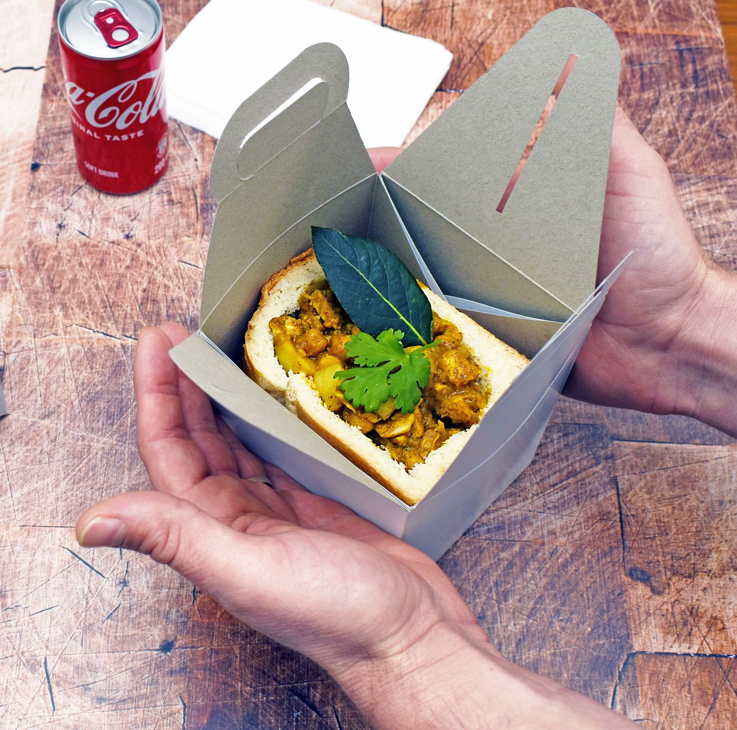 Box Bunny Chow With Handle 115x115x125mm White (ea)