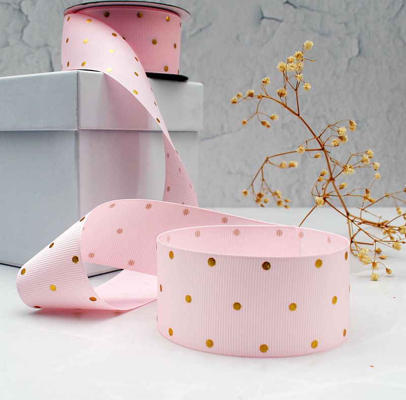 Petersham Foil Dot 40mm x 10m - Pink &amp; Gold