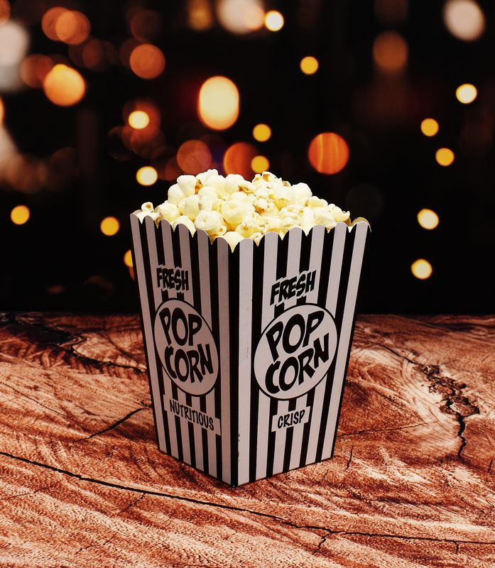 Box Popcorn Small WORDS Black/White Stripe 105x105x155mm