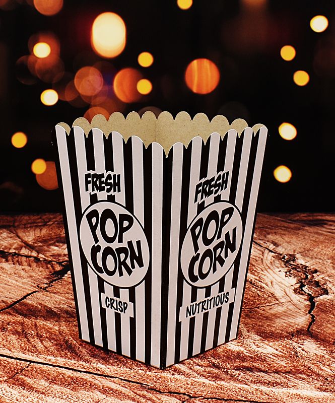 Box Popcorn Small WORDS Black/White Stripe 105x105x155mm