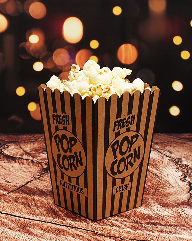 Box Popcorn Small WORDS Kraft/Black Stripe 105x105x155mm