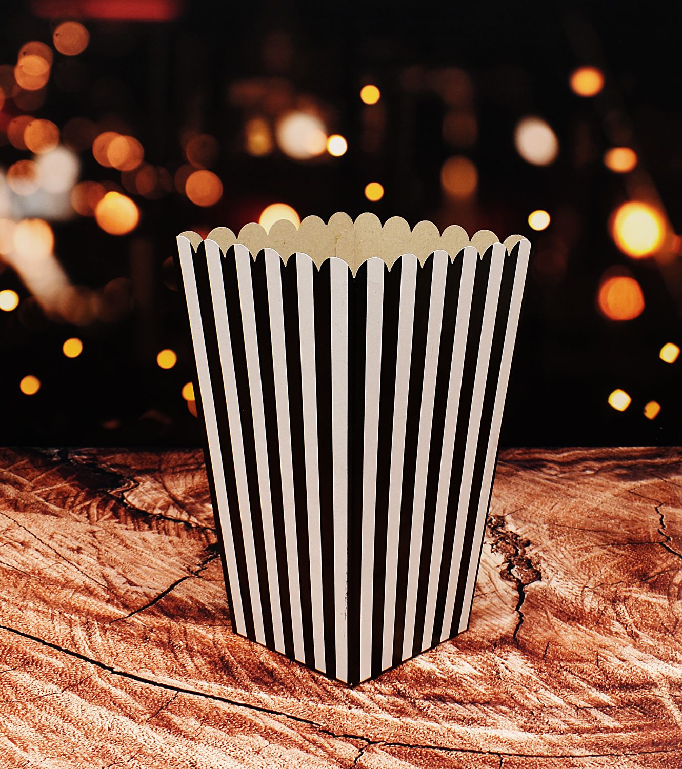 Box Popcorn Large Stripe ONLY Black/White 140x140x240mm