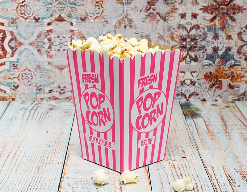 Box Popcorn Small WORDS Pink/White Stripe 105x105x155mm