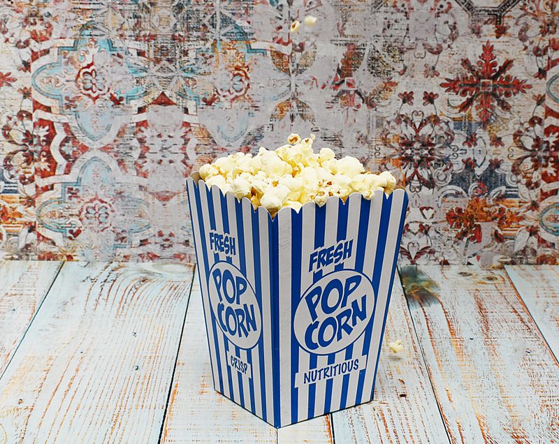 Box Popcorn Small WORDS Blue/White Stripe105x105x155mm