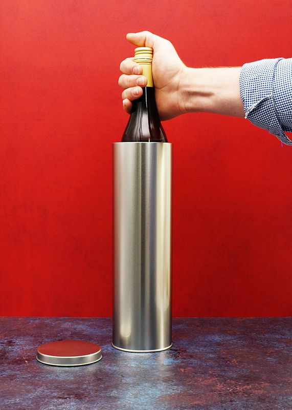 Wine Bottle Tin + Lid - Silver (each)