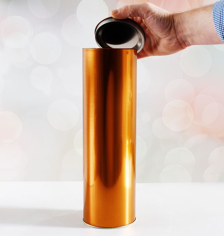 Tin S/Lid Liquor Bottle 99mm D x 324mm H - Bright Copper