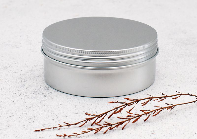 Aluminium Screw top Tin 250g Silver (100dx40h mm) (ea)